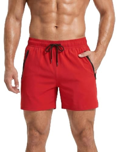 Towintec Badshorts män badbräda kort med andningsbart nätfoder bagageutrymme herr dragsko badkläder kläder snabbtorkande dragkedja fickor bagageutrymme för sommarsemester strand sport gym löpning