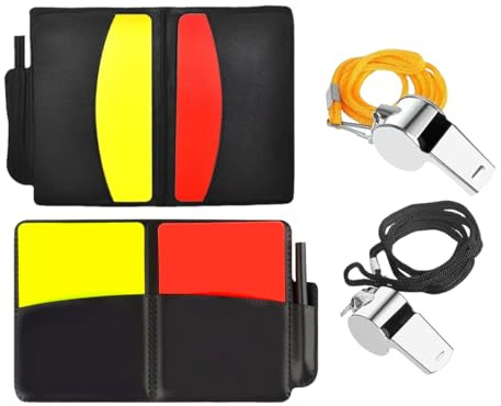 LUDHEP Cartellini Arbitro Calcio Kit, con 2 whistle, 2 carta da arbitro rossa e gialla, per Partite di Calcio e Sport Scolastici