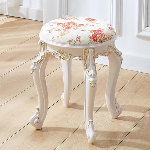 Sgabello da toeletta vintage, sedia da toilette rotonda, stile vittoriano, sedia per pianoforte imbottita, senza schienale, adatta per spogliatoio, soggiorno, camera da letto Red velvet Gold trim