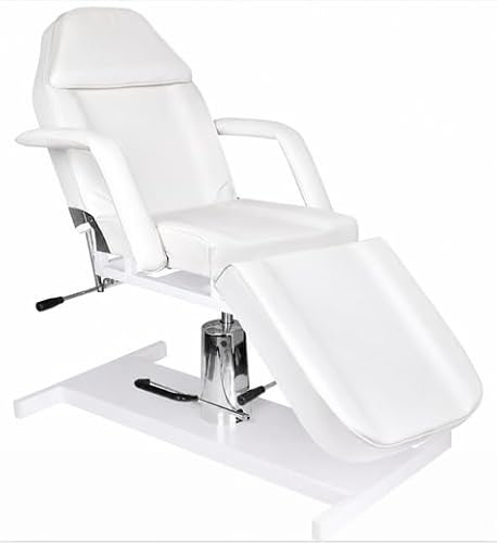 Hydraulische Kosmetikliege Weiß – Professioneller Behandlungsstuhl mit verstellbarer Rückenlehne und Fußstütze für Kosmetikstudio, PMU, Massage und Wellness