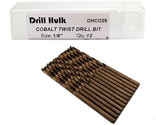 1/8-Inch Cobalt Steel M35 Jobber Length Twist Drill Bits for Hard Metal, Stainless Steel, Pack of 12