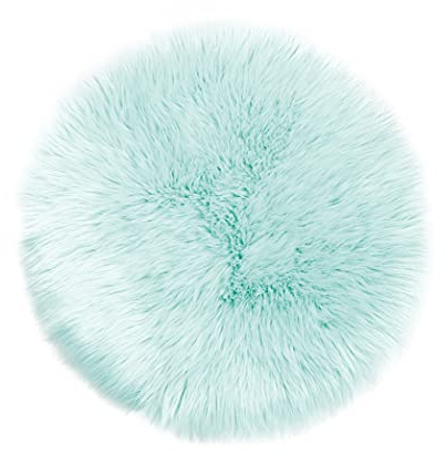 Teppich Wölkchen – Flauschiger Hochflor Teppich-Schlafzimmer-Rund - Schaffell Kunstfell Lammfell - Bettvorleger &- weicher Fellteppich-Rund - Rutschfester Kleiner Teppich - Mint Grün - Rund 30cm