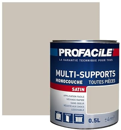 PROFACILE Peinture intérieure multi-supports, satin, murs, plafonds, boiseries, radiateurs, sans odeur, plusieurs teintes 0.5 litre