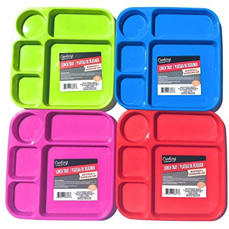 Cooking Concepts Divided Lunch Tray Bundle-Set of 4 Kids colorful dinner breakfast BPA free microwave dishwasher safe individual plates toddlers all ages