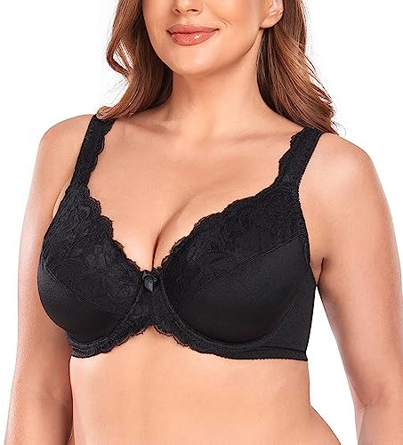 Ayigedu Women's Lace Underwire Minimizer Bra Plus Size Non Padded Comfort Cushion Strap 38-E Black