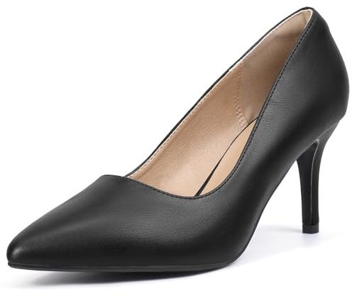 IDIFU Black High Heels Pumps Closed Toe Heels Women's Pumps Stiletto Pointed Toe Dress Shoes Wedding Prom Bridal Work Office Bride Trendy Dressy Comfortable Classic Pumps Shoes(Black Pu,8)