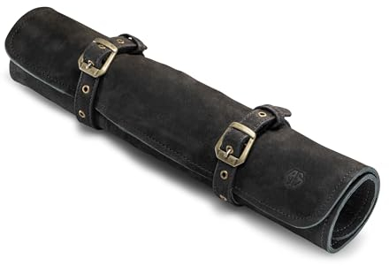 Angus Stoke Funda de piel para chefs – Rollo de cuchillo de chef de piel auténtica, tamaño grande, bolsa para cuchillos de chef con cierre, bolsa de cocina Sam (negro)