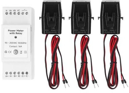 Pinza Amperometrica Trifase, Monitor Energetico 90 a 250 VA, Monitoraggio in Tempo Reale di Misurazioni Ad Alta Precisione, Controllo Remoto, Monitor di elettricità e Tensione