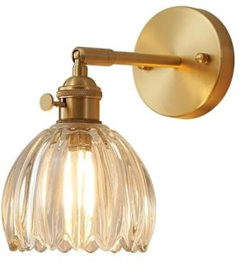 OZBME Applique Murale câblée, Applique Murale de Luxe Vintage en Verre de Cristal Tulipe avec Interrupteur avec Abat-Jour en Verre Vert, Applique Murale Vintage réglable à 180 ° (Vert) (Blanc)