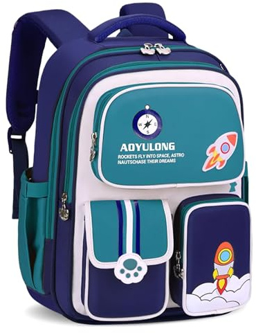 Amythe Schulrucksack Jungen 1-5. Klasse, 2025 Ergonomisch Rucksack Schule Kinder 6-12 Jahre Schulranzen mit Reflektierend 26L-Blau