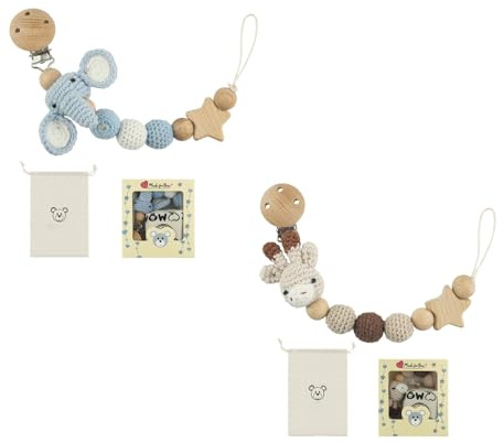 2 Stück Tier Design Schnullerkette Cup Catcher BPA-frei Sicherheitsgurt für Verstellbarer Kinderwagenkette zum Aufhängen von Trinkbecher Halteriemen für Kinderwagen