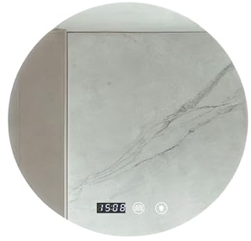 MAGIC SELECT Miroir Salle de Bain avec Éclairage LED. Miroir Mural Rond avec Anti-Buée, 3 Couleurs Réglables et Dimmable, avec Horloge et Température. Idéal pour la Salle de Bain ou Coiffeuse. (50cm)