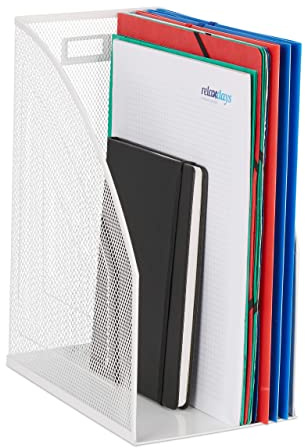 Relaxdays 3 raccoglitori Verticali in Metallo, Formato DIN A4, robusti, Design a Rete, H: 32xB: 16xP: 24,5 cm, Bianchi