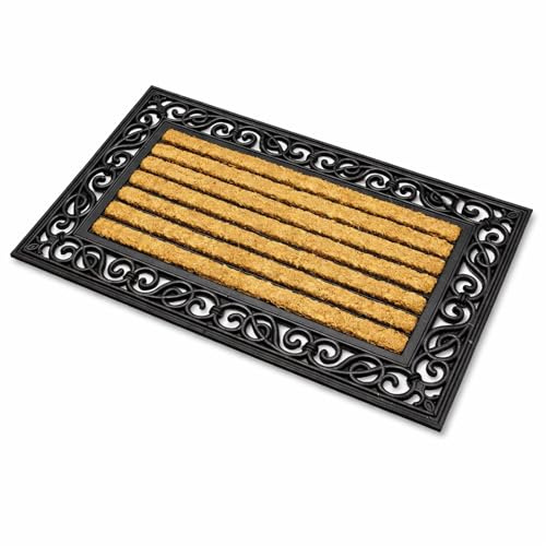 LS Karina Coir Door Mat Heavy Duty Non Slip Indoor Outdoor Doormat Natural Shoe Scraper Removes Mud Dirt & Grass Durable Front Door Mat for Patio Porch & Entrance (45 x 75 cm pack of (1)