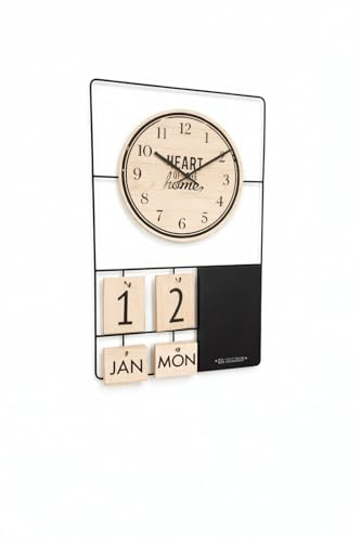 BERPAR Memo Board with Date Clock – 52x33cm Wall Organiser for Home & Office, Writable Reminder Board with Calendar Clock for Kitchen, Entryway & Workspace