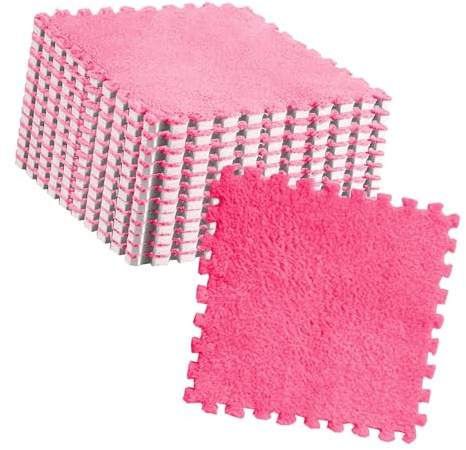 Yctze 10 Piezas de Alfombra de Espuma de Rompecabezas de Felpa para Piso, Baldosas de Alfombra Entrelazadas Antideslizantes Cortables en Baldosas Fluorescentes de de Piso de Felpa, de de (Rosa roja)
