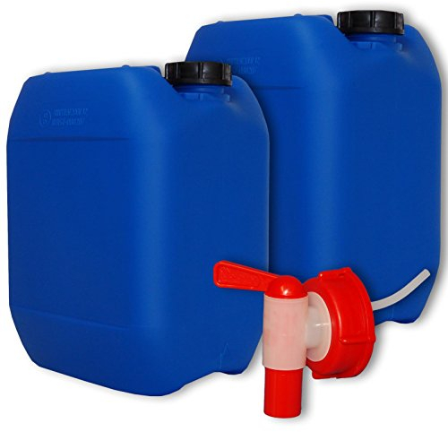 Wilai GmbH Lote de 2 bidones de Polietileno/Jerrycan 10 L Azul DIN 51 + 1 Grifo aeroflow Calidad alimentaria (2x22041+22011)