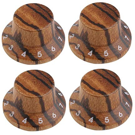 KAISH 2 Stück Holzknöpfe LP/Strat Stil Glockenknöpfe Gitarre Bass Holz Top Hat Knauf mit Zahlen 1-10 Ahorn/Rose/Zebra Holz Pack of 4 Zebraholz