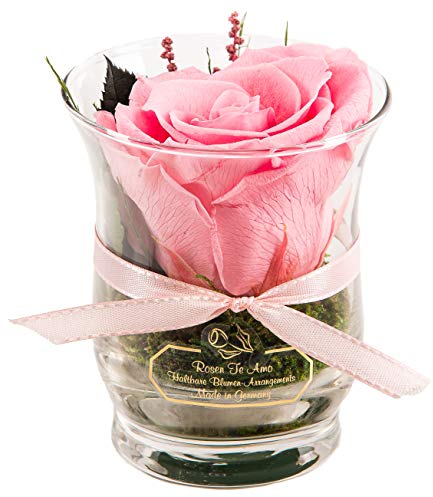 Rosen-Te-Amo, Cadeau Maman | Rose éternelle Rose parfumée en Verre | Fait Main avec Feuillage 100% Naturel en Boite Cadeau raffiné || Fleur éternelle en Coffret Cadeau | Cadeau Fete des Grand Mere