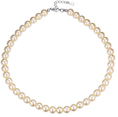 U7 Perlenkette Damen Choker Collier weißen Synthetischen Perlen Halskette Elegante Perlenkette Necklace Modeschmuck Accessoire für Hochzeit Verlobung Kleidung 01: Weiß