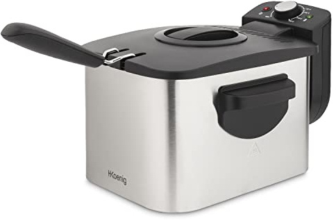 H.Koenig Friteuse à panier amovible DFX500, Acier Inoxydable, Capacité 3L d'huile, Température réglable, Filtre Anti-Odeur, Puissance 2200 W