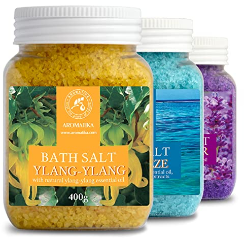 Set Sali da Bagno di Lavanda - Brezza Marina - Ylang-Ylang - Naturale al 100% - Ideale per Dormire Bene - Antistress - Cura del Corpo - Benessere - Bellezza - Rilassamento - Spa