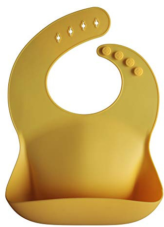 mushie Bavoir Bébé en Silicone | Bavoirs Imperméables Réglables | Bavoirs Faciles à Essuyer | 4 Tailles Réglables Avec Poches Avant Profondes | 100% Sans BPA et Phtalate | Mineral Yellow