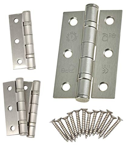 EAI Satin Nickel Door Hinges, 76mm / 3 Inch, 2 Pair | Ball Bearing Internal Door Hinges for Smooth Door Operation, 76mm / 3 Inch Size, Fixings Included