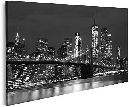islandburner Bild auf Leinwand Brooklyn Bridge Downtown Wolkenkratzer New York Schwarz Weiß Bilder Wandbilder Poster