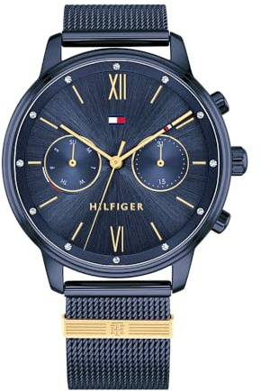 Tommy Hilfiger Multi Zifferblatt Quarz Uhr für Damen mit Blaues Edelstahl-Mesh-Gliederarmband - 1782305
