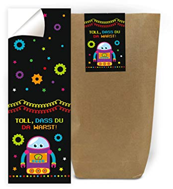 10 Geschenktüten + 10 Aufkleber Roboter Party-Tüten für Mitgebsel Gastgeschenke beim Geburtstag Kindergeburtstag Mädchen Jungen Geschenkverpackung