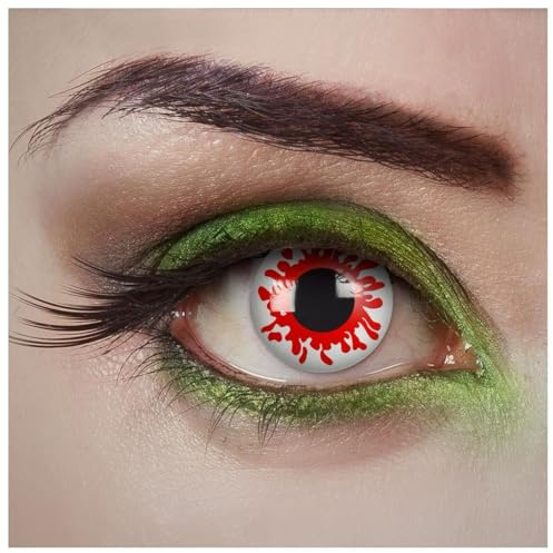 aricona Kontaktlinsen Tageslinsen - Weiße Kontaktlinsen farbig - Bloody Mary - Halloween Kontaktlinsen ohne Stärke für Halloween & Kostüm-Partys