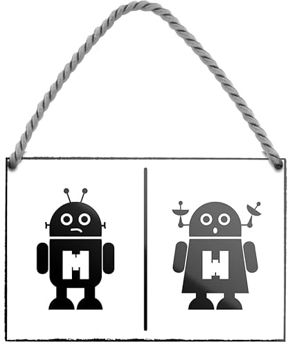 schilderkreis24 Blechschild WC/Toilette – witzige Tür-/Wanddeko fürs Bad & Gäste-WC: (Männlich Weiblich Roboter)