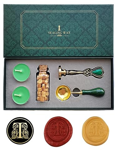 AMTOL Wachssiegelstempel-Set, Motiv: Fancy Letters T, europäischer Stil, Geschenkbox-Set, Vintage, personalisierter Siegelstempel für Briefkarten, Einladungen (T)