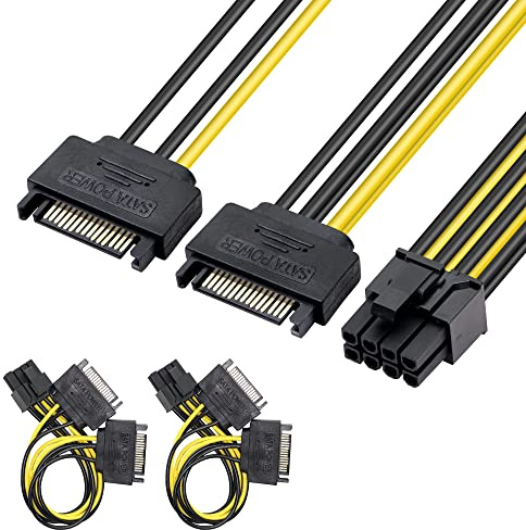 GELRHONR Cable de Alimentación de 15 Pin SATA a 8-Pin Tarjeta Gráfica PCI Express,2 Paquetes 8 Pin PCIe a 2X 15 Pin SATA Adaptador de Cable de Alimentación para tarjeta de video gráfica-20cm