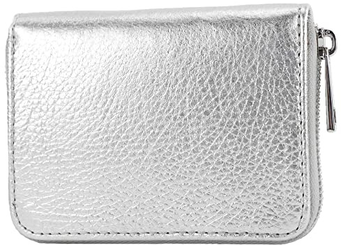 modamoda de - P04 - ital. Damen Portemonnaie Echtleder kurz, Farbe:Silber-Metallic