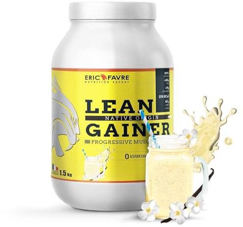 LEAN GAINER +50% Protéines Bi Sources Natives Enrichies en Minéraux, Prise de Masse Progressive, Récupération Optimisée - 1,5kg - Saveur Vanille - Eric Favre