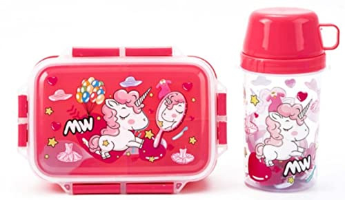 OM SUPPLIES Unicorn Pink Sandwich Lunch Snack Box 3 Multi Compartment with Bottle 450ml Kids Children School (Unicorn Pink)