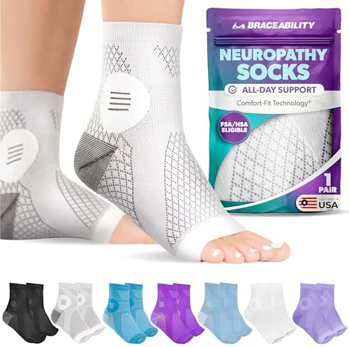 BraceAbility Chaussettes De Neuropathie - Périphérique Neurite Compression Diabétique Toe - Free Footwear Traitement Pied Cheville Goutte Fasciite Plantaire Soulagement Stent(S)