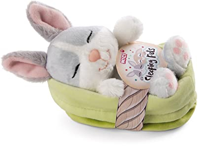 NICI Kuscheltier Hase grau 12 cm – Stofftier aus weichem Plüsch, niedliches Plüschtier im Körbchen zum Kuscheln und Spielen, für Kinder & Erwachsene, 48706, tolle Geschenkidee, hellgrau