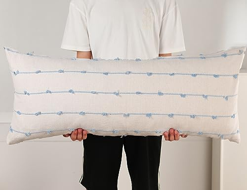 NUYECY Long Lumbar Throw Pillow Cover 14x36,Stripe Pattern Cotton Blue Boho Extra Long Decorative Pillow Cover Pillow Case Cushion Cover for Bed Sofa Couch Farmhouse,Skinny Modern Accent