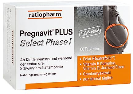 Pregnavit® PLUS Select Phase I von ratiopharm: Nahrungsergänzungsmittel, um den Bedarf an Vitaminen, Mineral- und Nährstoffen ab Kinderwunsch bis zur 12. Schwangerschaftswoche zu decken, 60 Tabletten