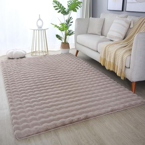 HomebyHome Hochflor Teppich - Flauschiger 3D Moderner Einfarbiger Wohnzimmerteppich 80x250 cm Beige - Kunstfell Shaggy für Schlafzimmer, Kinderzimmer und Flur Extra Weich