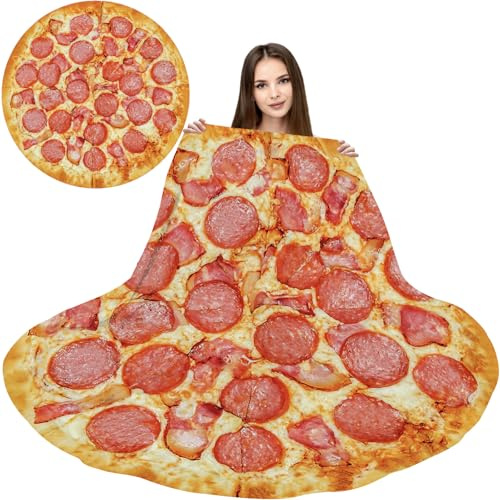 Flannel Fleece Pizza Wrap Round Throw Blanket - Funny Realistic Food Novelty Pizza 150CM