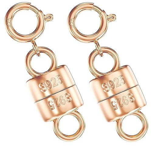 Verschlüsse und Verschlüsse für Halskette 925 Sterling Silber Mini Magnetverschluss für Armbänder, Kettenverlängerung (Made in Italy) (2 Stück, Rosegold)