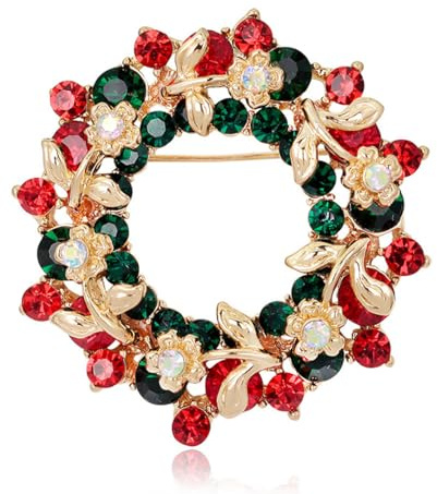 Donne Di Cristallo Spilla Spilla di Babbo Natale con diamanti Spilla natalizia Serie Spilla per corpetto con campana in lega,Ghirlanda di Natale