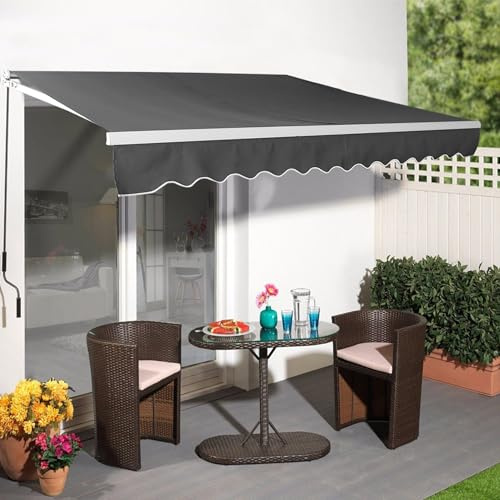 CEEDIR Gelenkarmmarkise Markise 250cm Breit Manuelle Sonnenmarkise Balkonmarkise mit Kurbel Sonnenschutz Wasserdicht für Garten Terrasse Dunkelgrau - 250x200cm