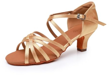Rosefinch latinska dansskor för kvinnor balsal fest dans övningsskor lämpliga för latin, salsa, tango, rumba, Cha Cha 5/7 cm klack, 2,5-6 tum, Beige 5 cm klack, 41 EU