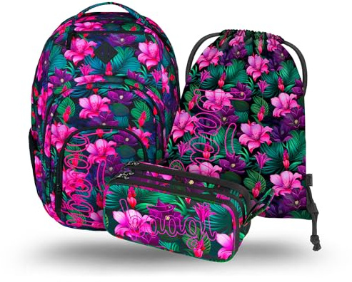 Baagl Zaino per la scuola, set da 3 pezzi, ergonomico, grande zaino con scomparto termico, per ragazzi e ragazze, adolescenti, scuola elementare, con cintura toracica e scomparto per laptop, zaino