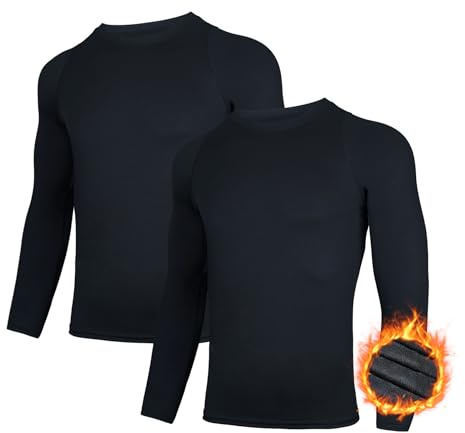 AMZSPORT 2 Piezas Hombres Camiseta de Compresión Camiseta de de Manga Larga Ropa Deportiva Secado Rápido para Correr Ciclismo